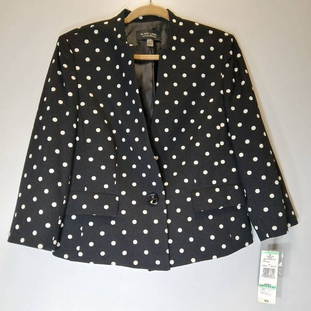 Evan picone black label womens size 8 polka dot blazer white black